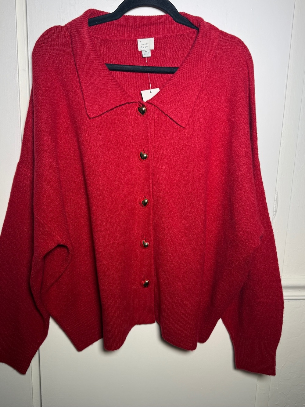 A New Day Classic Red Button-Front Sweater with Collar 3XL- NWT